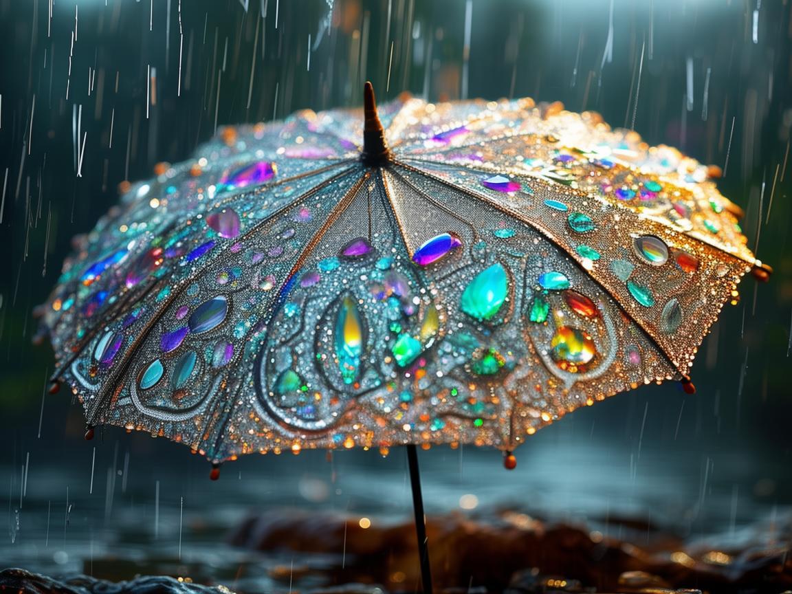 雨幕下绽放的珠宝之伞