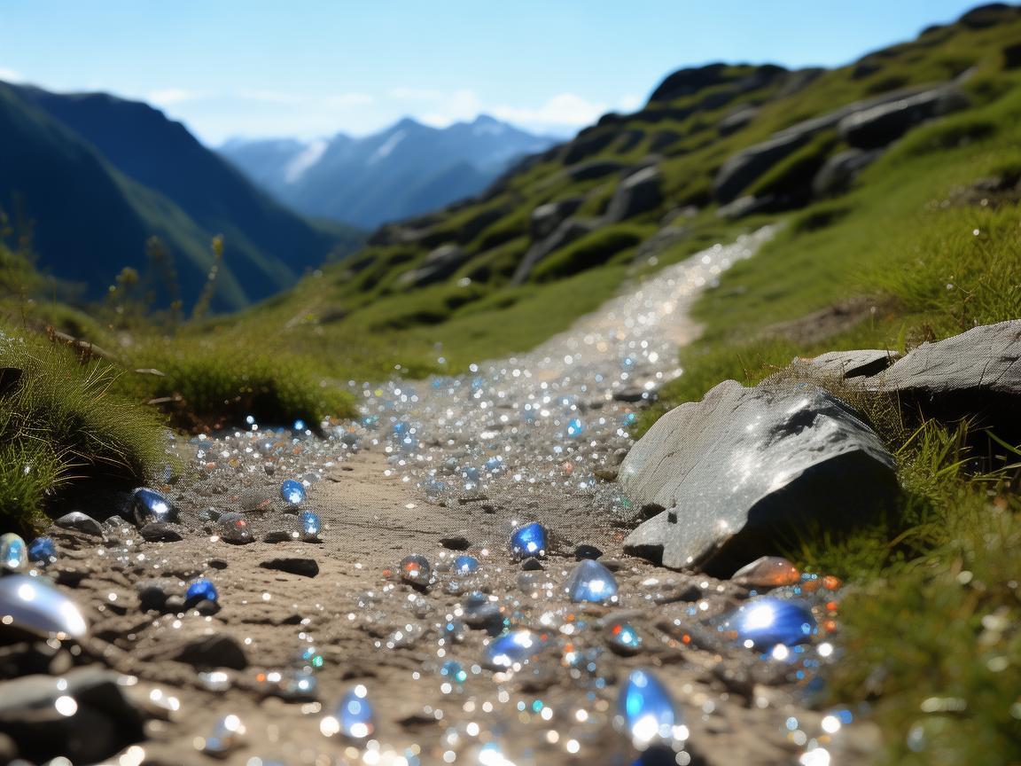 珠宝与山区登山道，自然与璀璨的交织